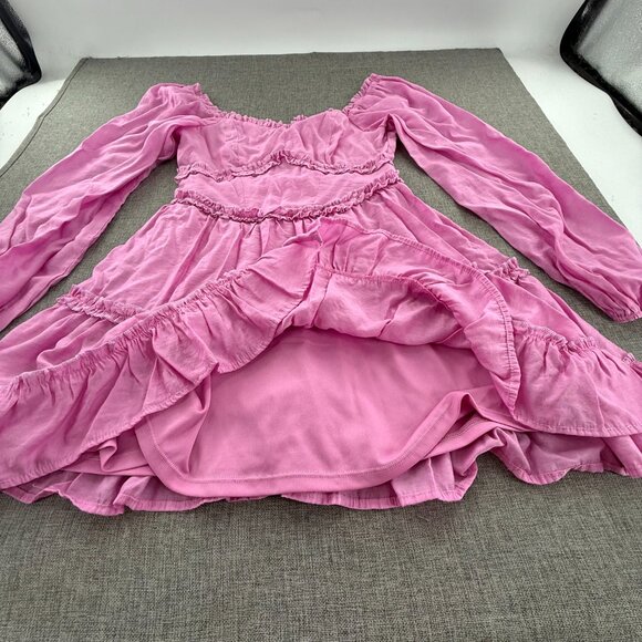 Francesca's Mini Dress Long Puff Sleeves Small Lined Ruffled Zipper Closure Pink - Picture 11 of 15